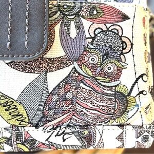 Sakroots Large Crossbody / Wallet / Wristlet, coated cotton ,Owl design, EUC
